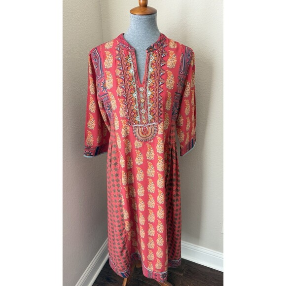 Soft Surroundings Dresses & Skirts - Soft Surroundings XS Red Paisley Floral Embroidered Beaded Phoenix Midi Dress